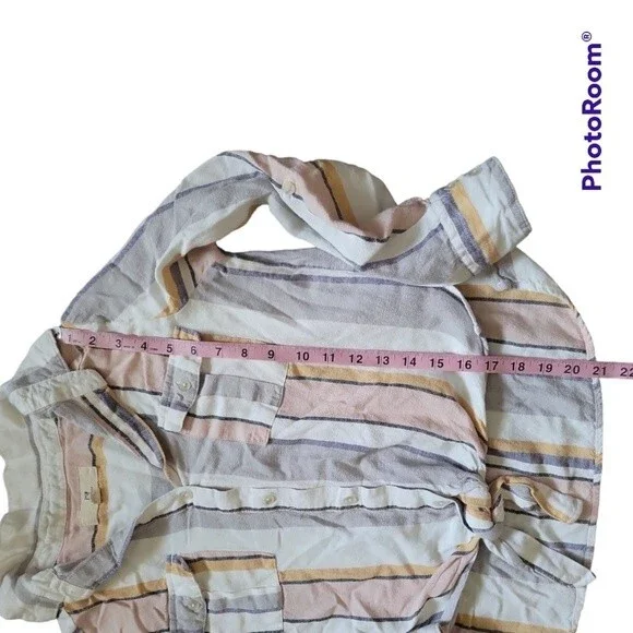 Thread & Supply Striped Linen Button Down Shirt - M - Picture 5 of 6